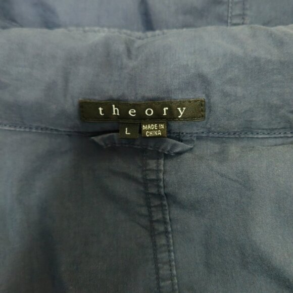 Theory Hooded Blue Utility Trench Coat Jacket Size Large - Picture 6 of 9